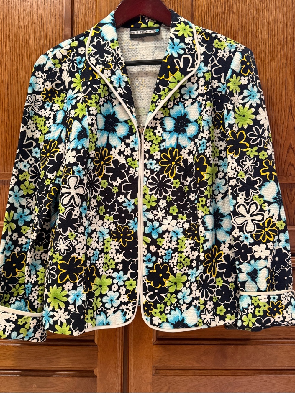 VTG Requirements Daisy Floral Micro Quilted Zip-Front Blazer Jacket Y2K Piping
